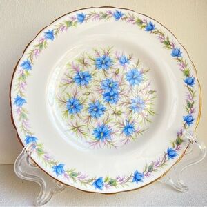 Tuscan Love in the Mist plate fine English bone china in blue floral on white